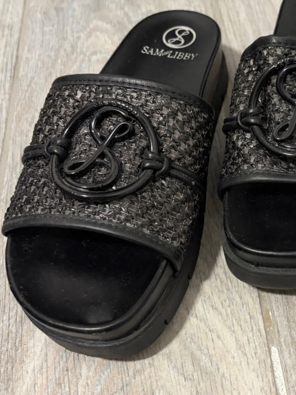 Women's Sam & Libby Black Mesh Slide Platforms - 6.5